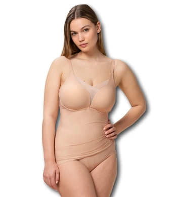 Koszulka z biustonoszem Triumph beżowa Shape Smart Bra-Shirt bez fiszbin